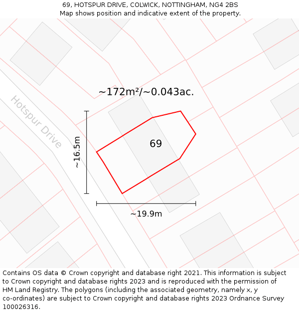 69, HOTSPUR DRIVE, COLWICK, NOTTINGHAM, NG4 2BS: Plot and title map