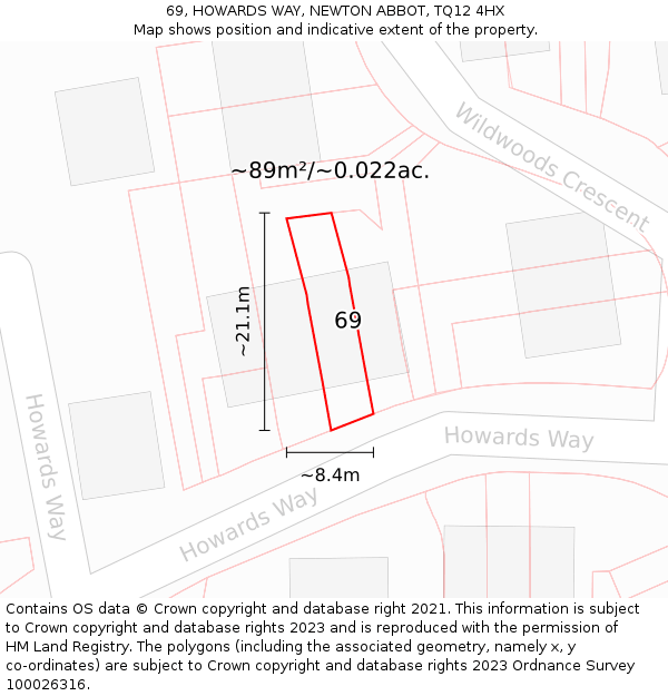 69, HOWARDS WAY, NEWTON ABBOT, TQ12 4HX: Plot and title map