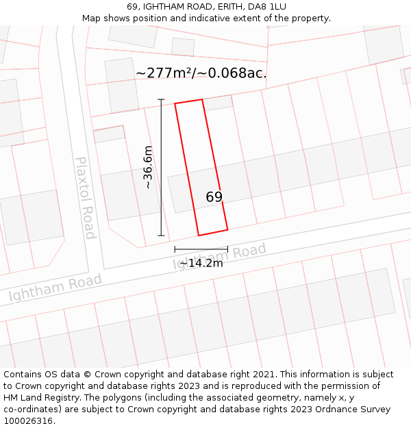 69, IGHTHAM ROAD, ERITH, DA8 1LU: Plot and title map