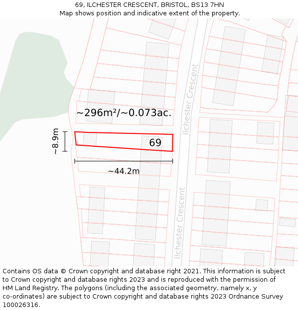 69, ILCHESTER CRESCENT, BRISTOL, BS13 7HN: Plot and title map