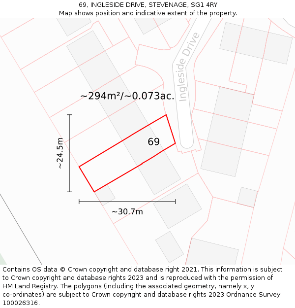 69, INGLESIDE DRIVE, STEVENAGE, SG1 4RY: Plot and title map
