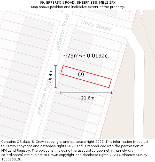 69, JEFFERSON ROAD, SHEERNESS, ME12 2PX: Plot and title map