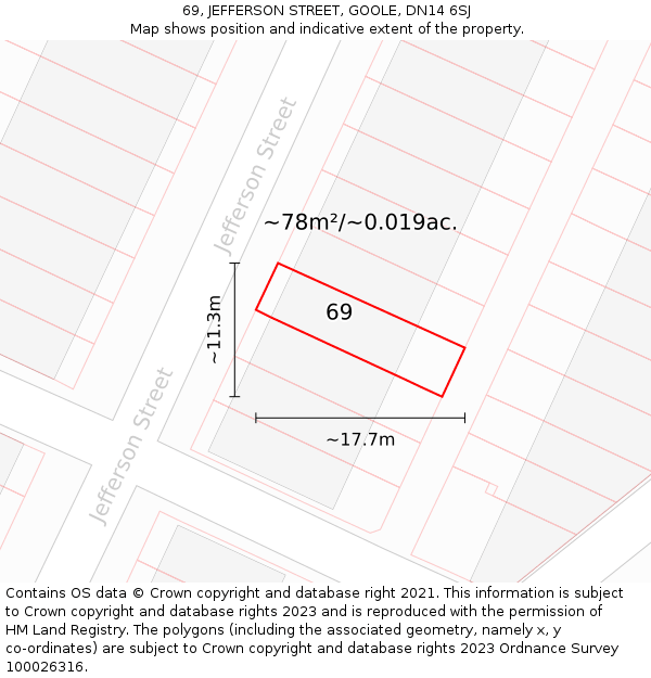 69, JEFFERSON STREET, GOOLE, DN14 6SJ: Plot and title map