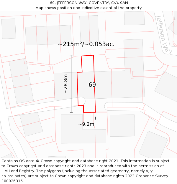 69, JEFFERSON WAY, COVENTRY, CV4 9AN: Plot and title map