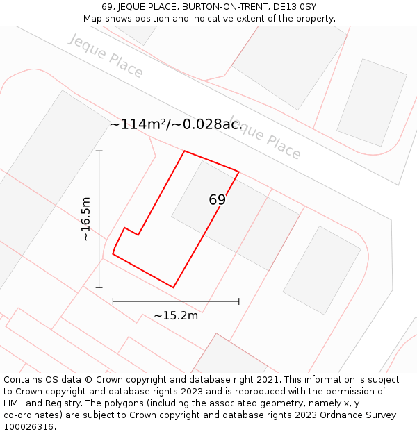 69, JEQUE PLACE, BURTON-ON-TRENT, DE13 0SY: Plot and title map