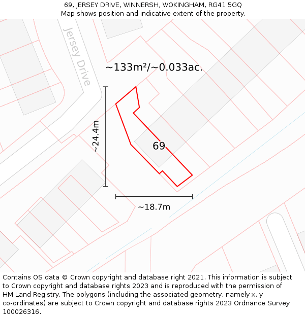 69, JERSEY DRIVE, WINNERSH, WOKINGHAM, RG41 5GQ: Plot and title map