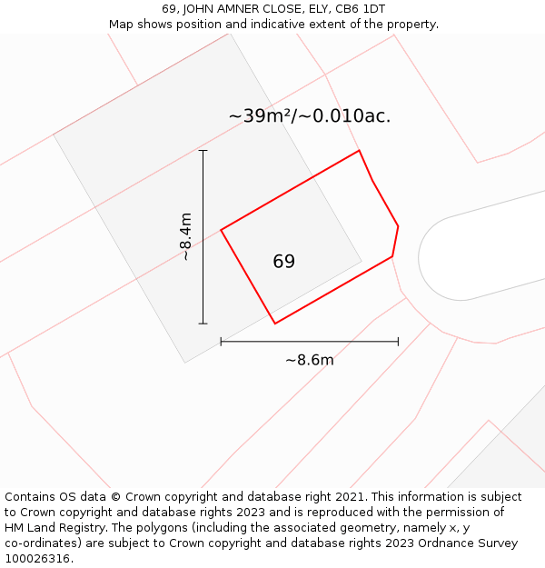 69, JOHN AMNER CLOSE, ELY, CB6 1DT: Plot and title map