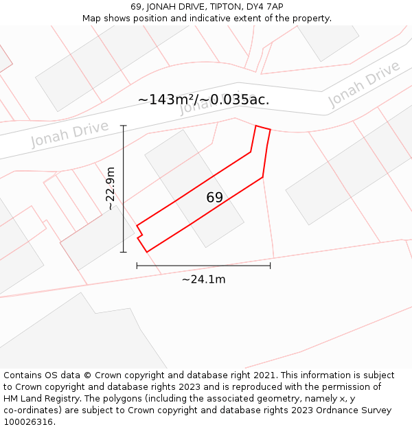 69, JONAH DRIVE, TIPTON, DY4 7AP: Plot and title map
