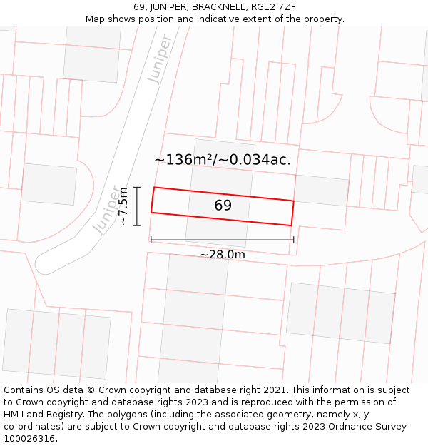 69, JUNIPER, BRACKNELL, RG12 7ZF: Plot and title map