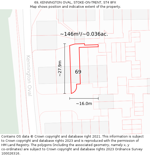 69, KENNINGTON OVAL, STOKE-ON-TRENT, ST4 8FX: Plot and title map