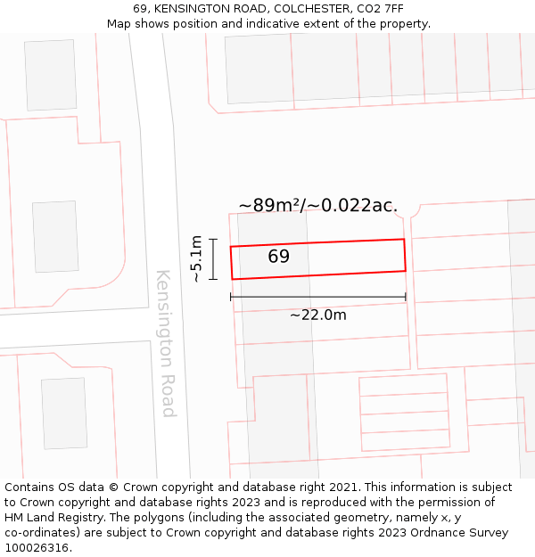 69, KENSINGTON ROAD, COLCHESTER, CO2 7FF: Plot and title map