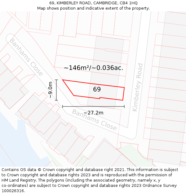 69, KIMBERLEY ROAD, CAMBRIDGE, CB4 1HQ: Plot and title map