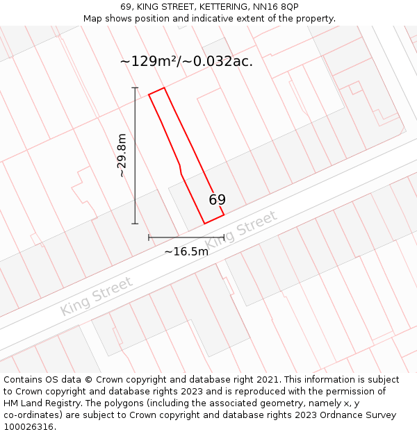 69, KING STREET, KETTERING, NN16 8QP: Plot and title map