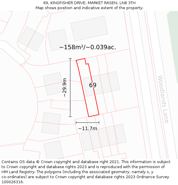 69, KINGFISHER DRIVE, MARKET RASEN, LN8 3TH: Plot and title map