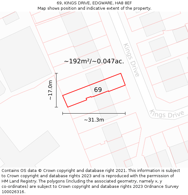 69, KINGS DRIVE, EDGWARE, HA8 8EF: Plot and title map