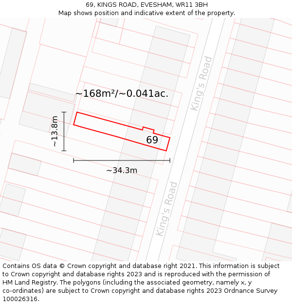 69, KINGS ROAD, EVESHAM, WR11 3BH: Plot and title map