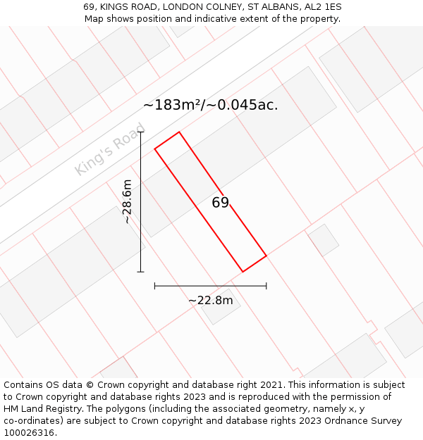 69, KINGS ROAD, LONDON COLNEY, ST ALBANS, AL2 1ES: Plot and title map
