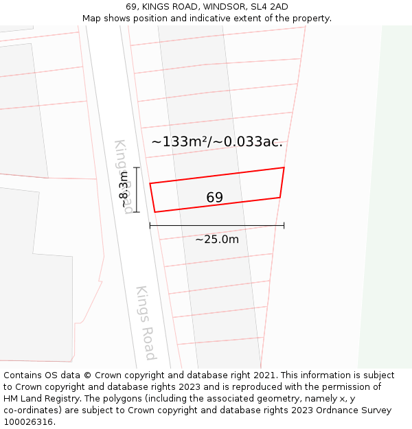 69, KINGS ROAD, WINDSOR, SL4 2AD: Plot and title map