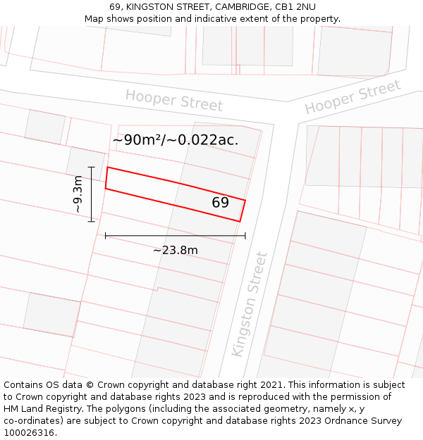 69, KINGSTON STREET, CAMBRIDGE, CB1 2NU: Plot and title map