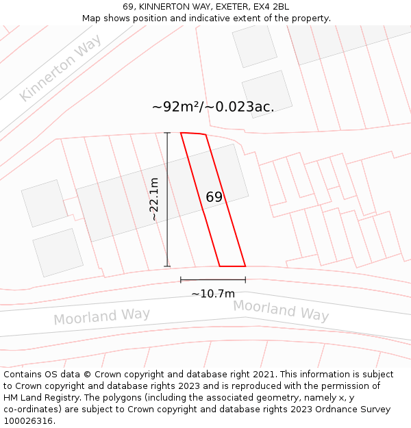 69, KINNERTON WAY, EXETER, EX4 2BL: Plot and title map