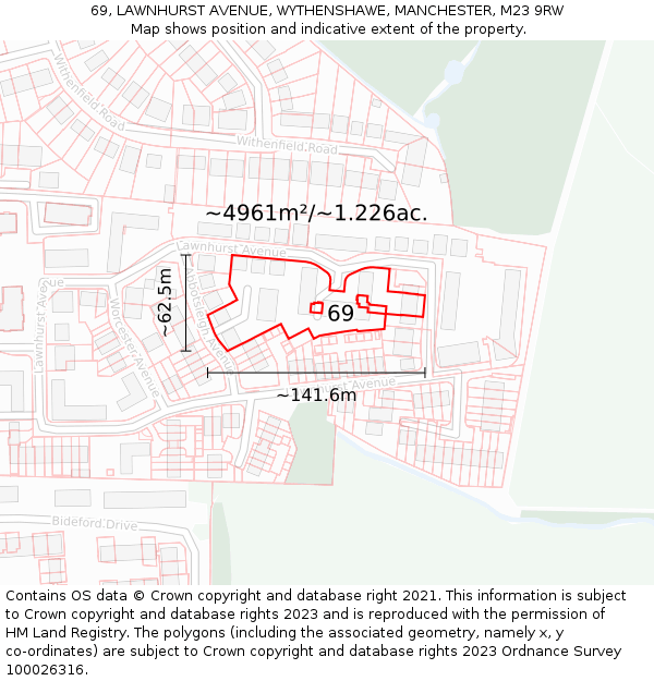 69, LAWNHURST AVENUE, WYTHENSHAWE, MANCHESTER, M23 9RW: Plot and title map