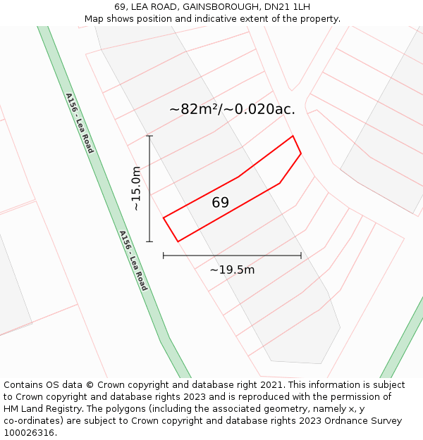 69, LEA ROAD, GAINSBOROUGH, DN21 1LH: Plot and title map