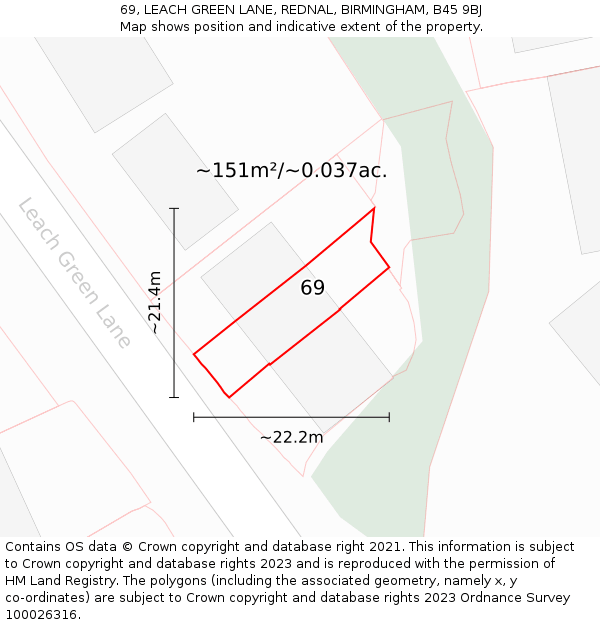 69, LEACH GREEN LANE, REDNAL, BIRMINGHAM, B45 9BJ: Plot and title map