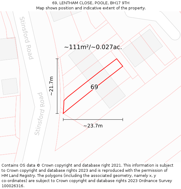 69, LENTHAM CLOSE, POOLE, BH17 9TH: Plot and title map