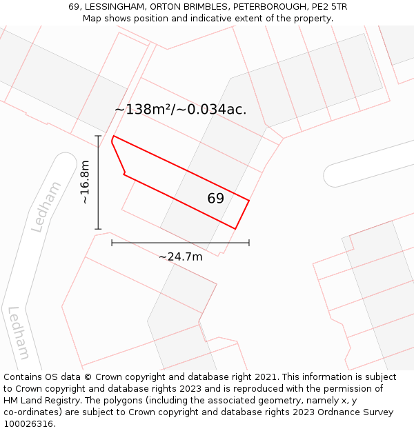69, LESSINGHAM, ORTON BRIMBLES, PETERBOROUGH, PE2 5TR: Plot and title map