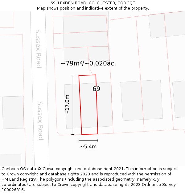 69, LEXDEN ROAD, COLCHESTER, CO3 3QE: Plot and title map