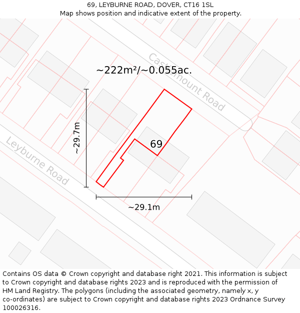 69, LEYBURNE ROAD, DOVER, CT16 1SL: Plot and title map