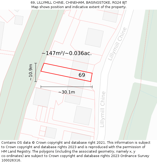 69, LILLYMILL CHINE, CHINEHAM, BASINGSTOKE, RG24 8JT: Plot and title map