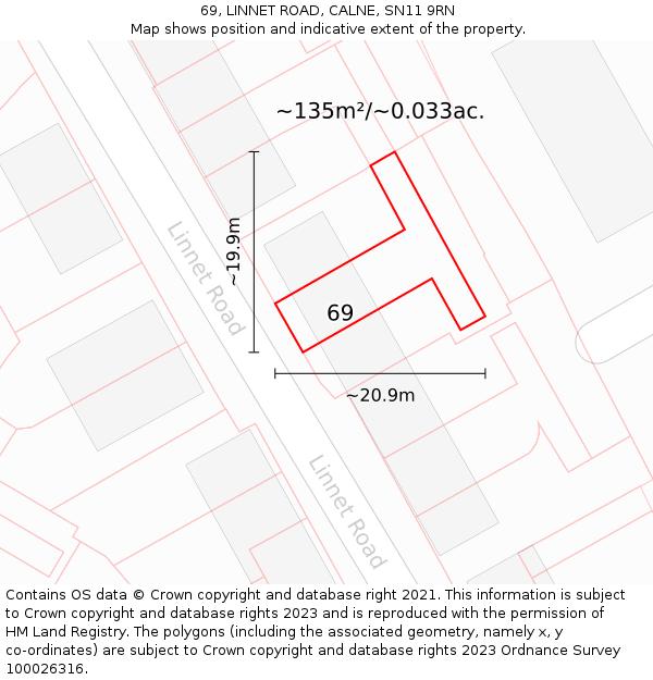 69, LINNET ROAD, CALNE, SN11 9RN: Plot and title map