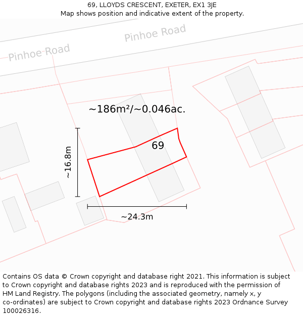69, LLOYDS CRESCENT, EXETER, EX1 3JE: Plot and title map