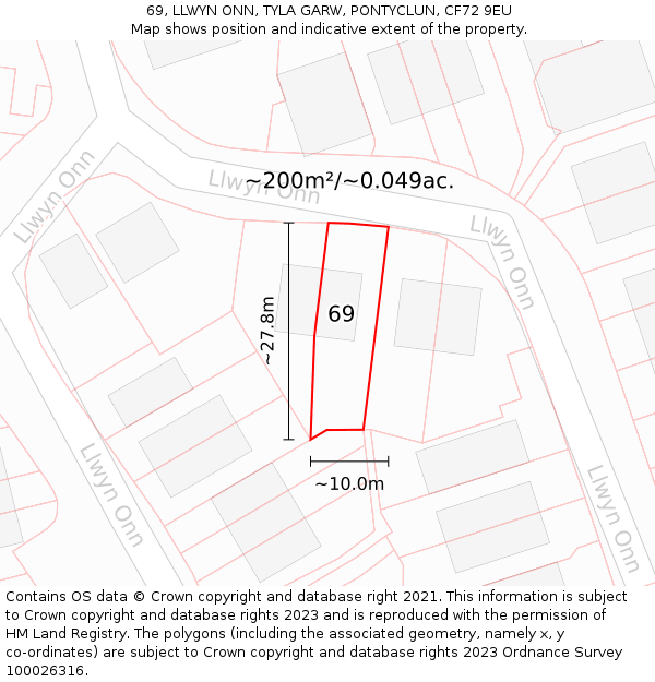 69, LLWYN ONN, TYLA GARW, PONTYCLUN, CF72 9EU: Plot and title map