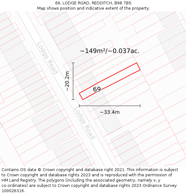 69, LODGE ROAD, REDDITCH, B98 7BS: Plot and title map