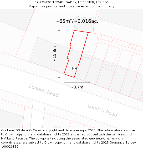 69, LONDON ROAD, OADBY, LEICESTER, LE2 5DN: Plot and title map
