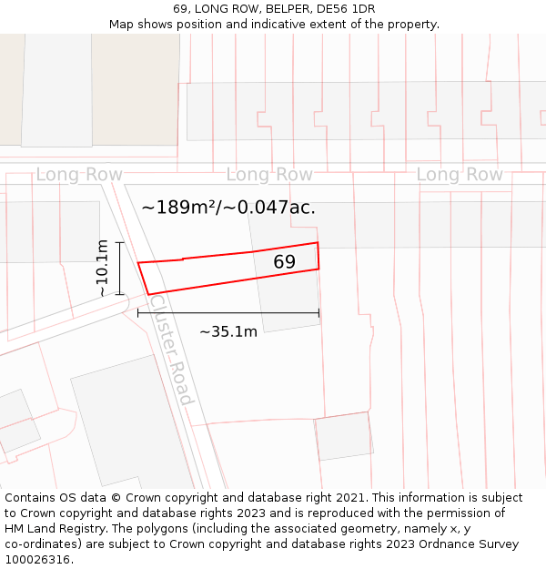 69, LONG ROW, BELPER, DE56 1DR: Plot and title map