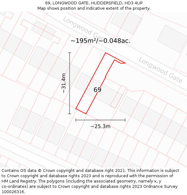 69, LONGWOOD GATE, HUDDERSFIELD, HD3 4UP: Plot and title map