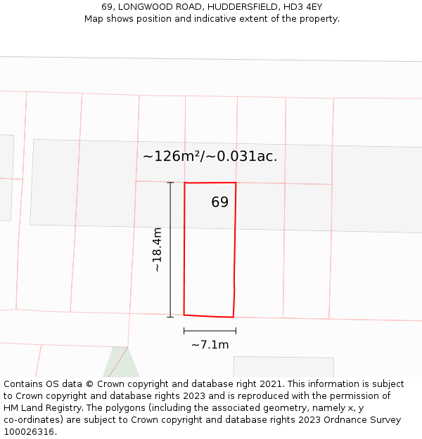 69, LONGWOOD ROAD, HUDDERSFIELD, HD3 4EY: Plot and title map