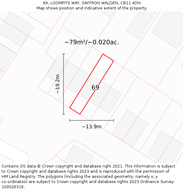 69, LOOMPITS WAY, SAFFRON WALDEN, CB11 4DN: Plot and title map