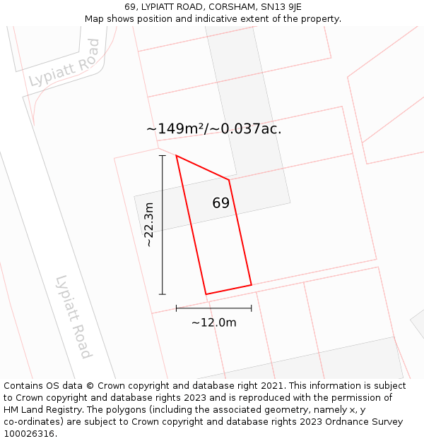 69, LYPIATT ROAD, CORSHAM, SN13 9JE: Plot and title map