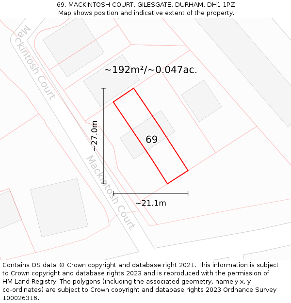 69, MACKINTOSH COURT, GILESGATE, DURHAM, DH1 1PZ: Plot and title map