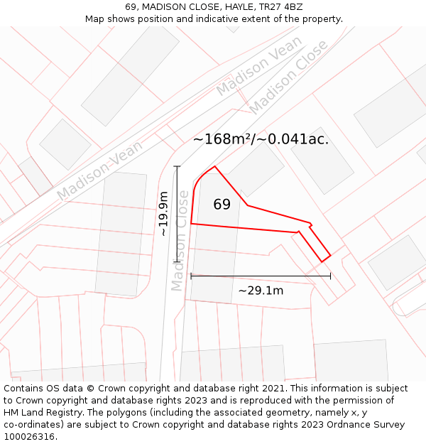 69, MADISON CLOSE, HAYLE, TR27 4BZ: Plot and title map
