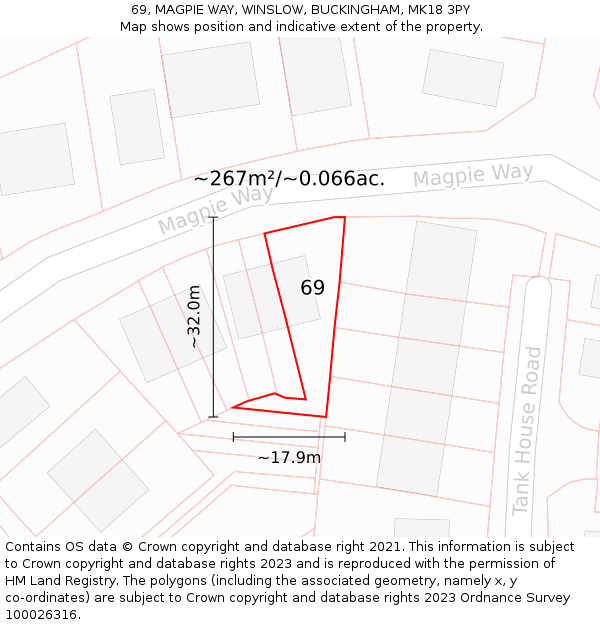 69, MAGPIE WAY, WINSLOW, BUCKINGHAM, MK18 3PY: Plot and title map