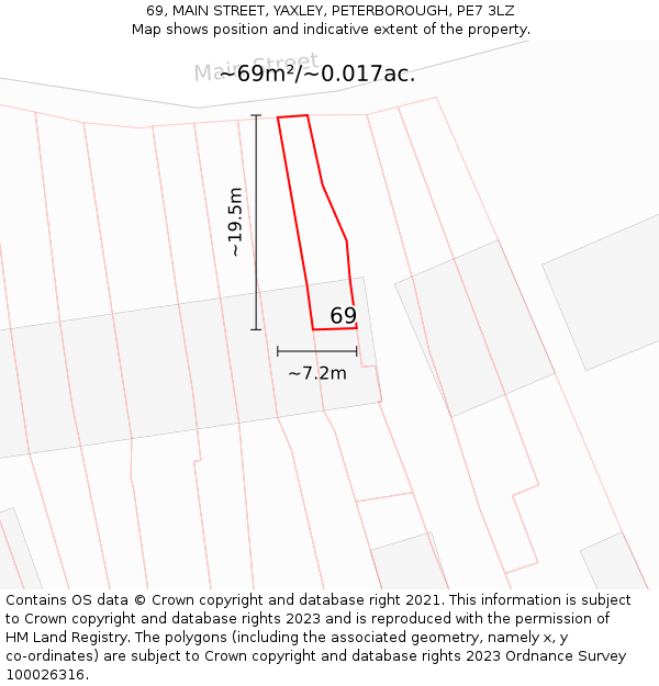 69, MAIN STREET, YAXLEY, PETERBOROUGH, PE7 3LZ: Plot and title map