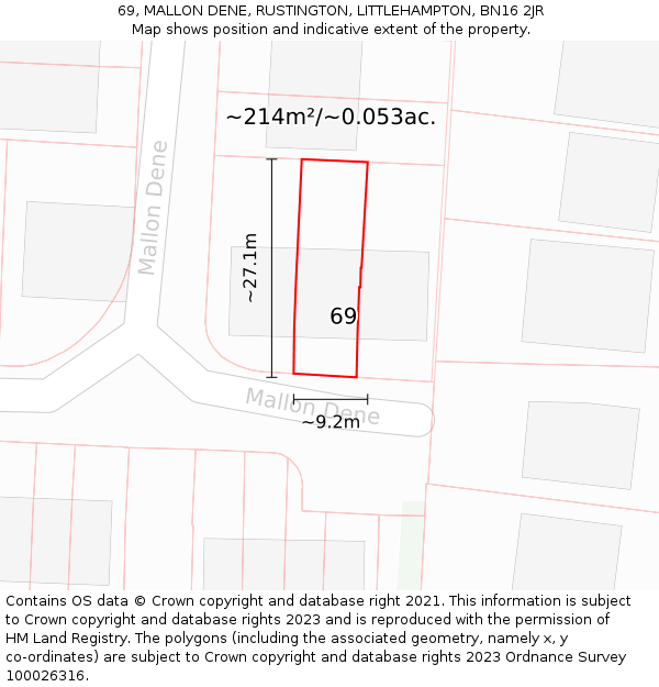69, MALLON DENE, RUSTINGTON, LITTLEHAMPTON, BN16 2JR: Plot and title map