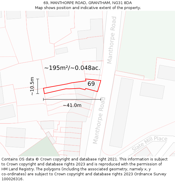 69, MANTHORPE ROAD, GRANTHAM, NG31 8DA: Plot and title map