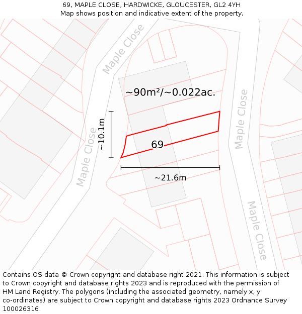 69, MAPLE CLOSE, HARDWICKE, GLOUCESTER, GL2 4YH: Plot and title map