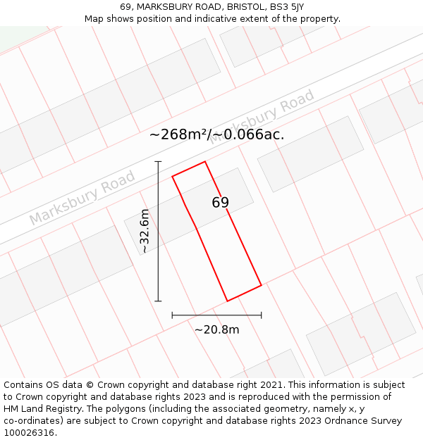 69, MARKSBURY ROAD, BRISTOL, BS3 5JY: Plot and title map